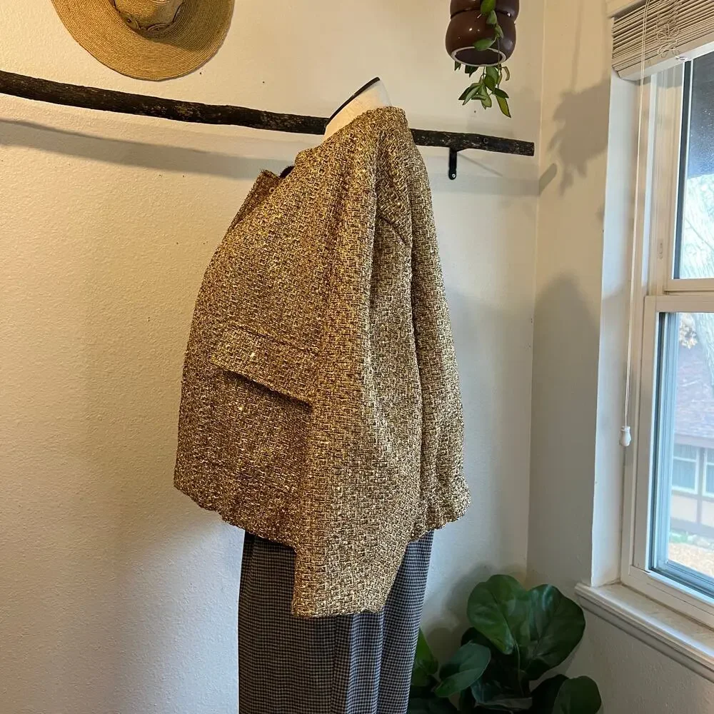 Liz Claiborne Textured Gold Speckled Snap Button Bomber Jacket Size XXL NEW